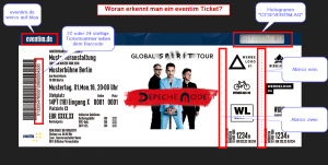 Bild der Sicherheitsmerkmale eines Eventim Tickets.