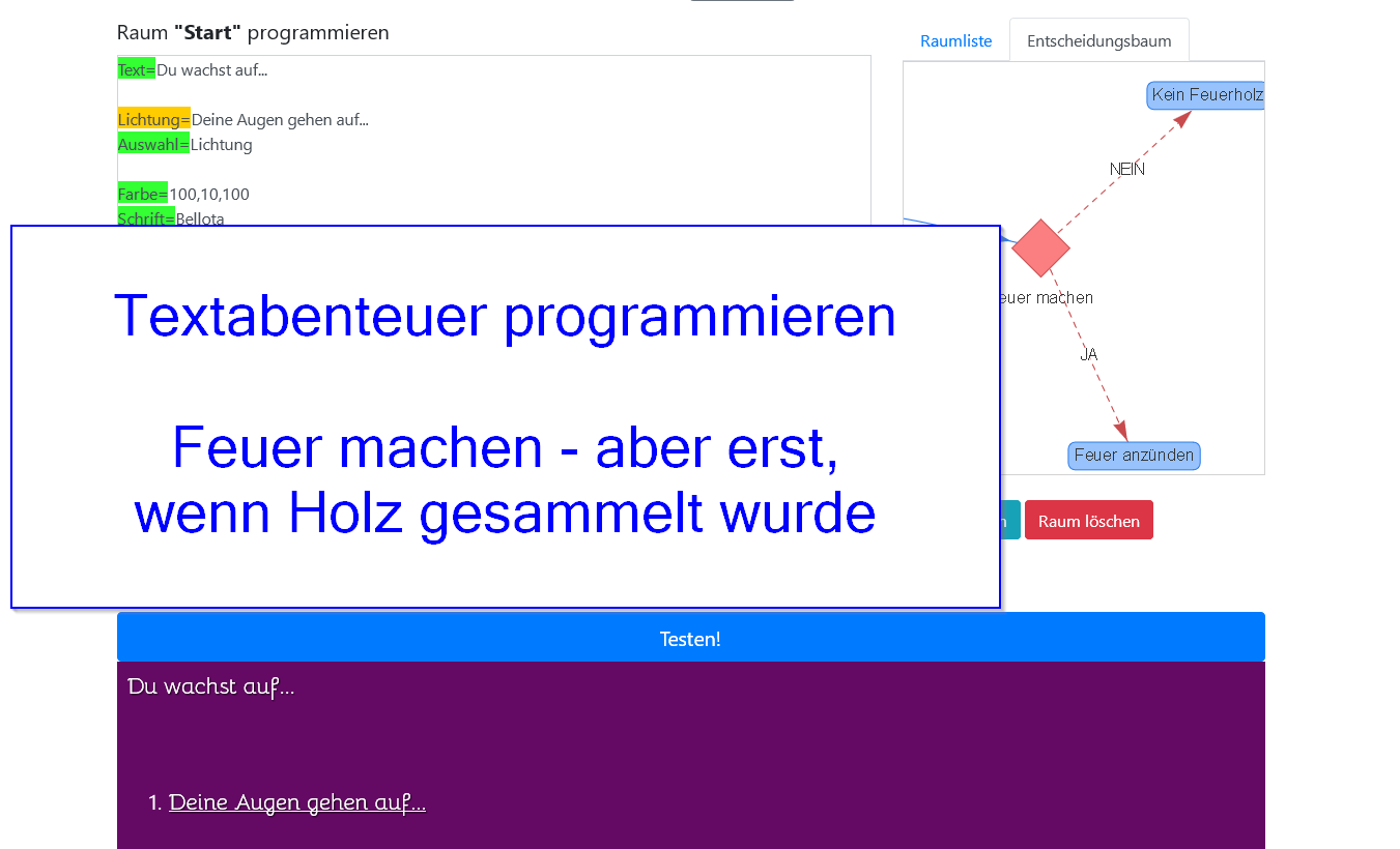 Ein Feuer machen - Mit Variablen arbeiten